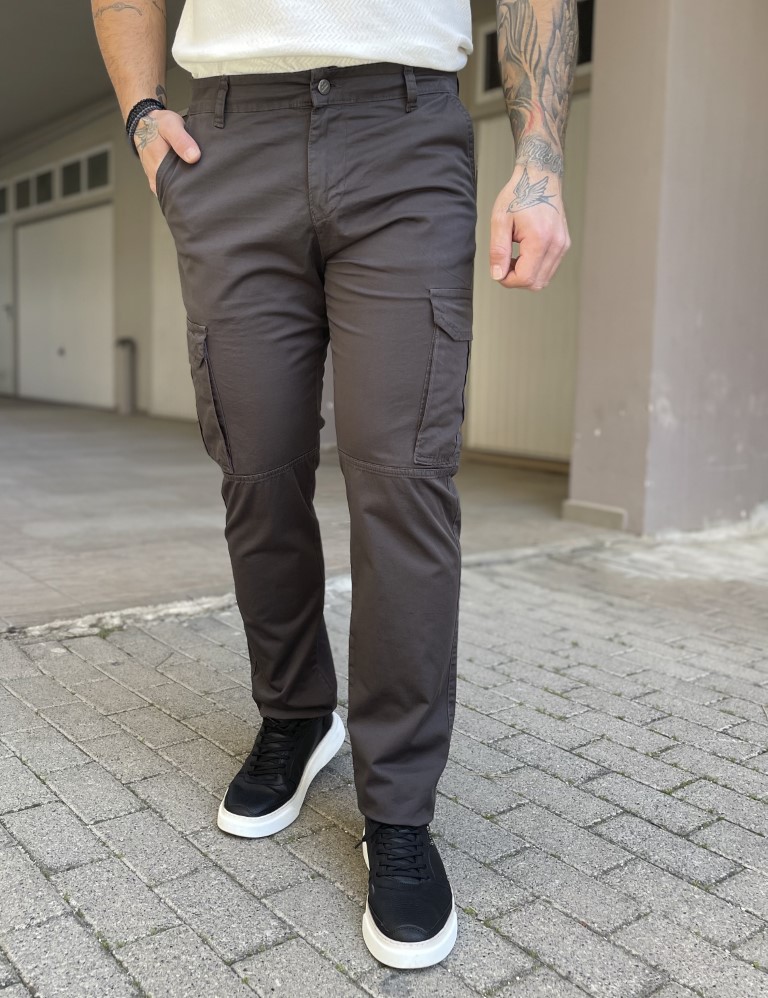 Ανδρικό cargo ίσιο γκρι υφασμάτινο παντελόνι BO1682G φωτογραφία